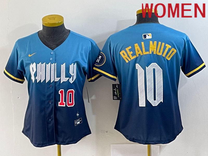 Women Philadelphia Phillies #10 Realmuto Blue City Edition Nike 2024 MLB Jersey style 2->youth mlb jersey->Youth Jersey